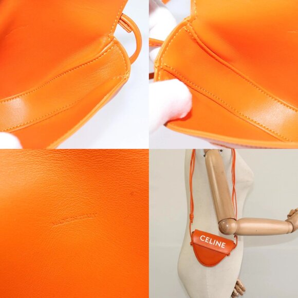 CELINE Triangle Shoulder Bag Leather Orange Auth MY058AM